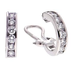 Channel Set Round Diamond Gold Hoop Earrings 9