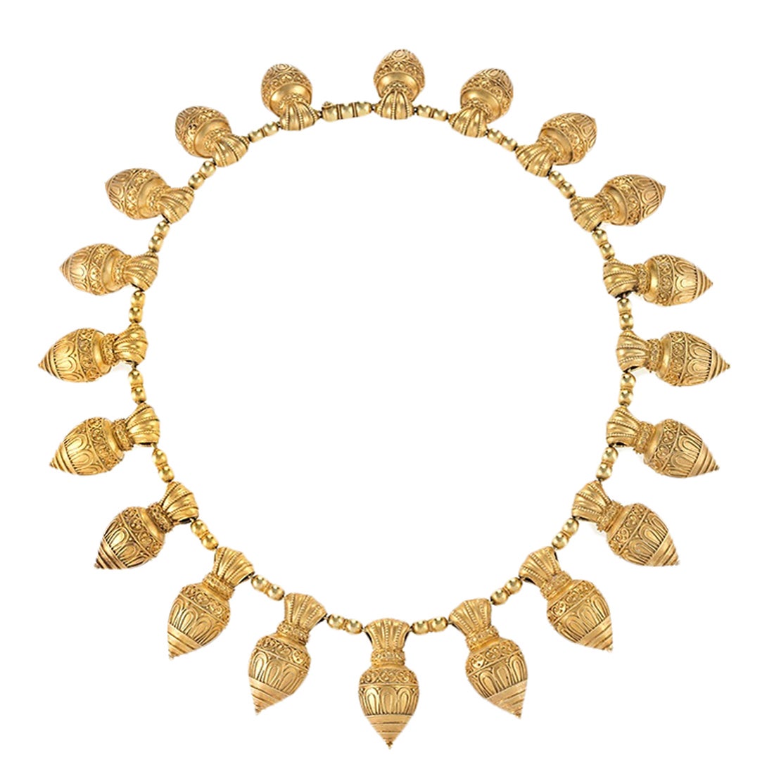 French Antique Gold Etruscan Revival Necklace with Fringe of Leaves For ...