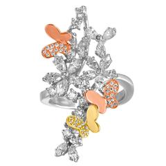Butterfly and Flower Diamond Multi Color Gold Ring Butterfly and Flower Diamond Multi Color Gold Ring