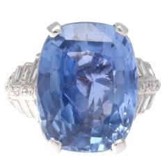 Art Deco Natural 14.63 Carat Sapphire Diamond Platinum Ring