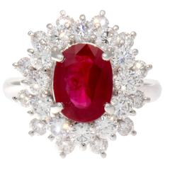 Natural 3 Carat Burma Ruby Diamond Platinum Ring