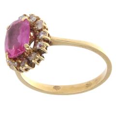 Natural Burma Pink Sapphire Diamond Gold French Ring