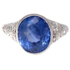 Art Deco Natural 6.36 Sapphire Diamond Platinum Ring