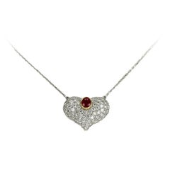 3.25 Carat Ruby Heart and Diamond Gold Retro Necklace Estate Fine Jewelry
