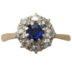 0.33Ct Sapphire 
0.40Ct Diamond, 18k Yellow Gold Cluster Ring - Antique