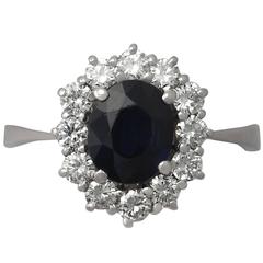 1.20Ct Sapphire & 0.60Ct Diamond, 18k White Gold Cluster Ring - Vintage 10