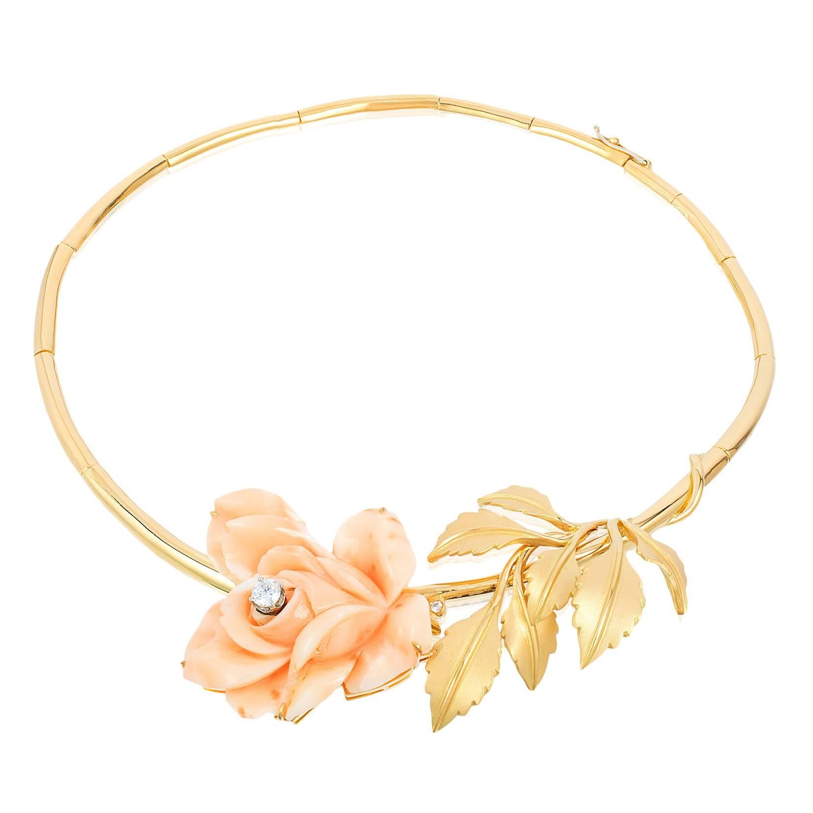 1970 Aldo Cipullo Coral Gold Rose Necklace For Sale