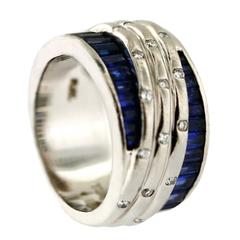 Charles Krypell Sapphire Diamond Platinum Band Ring