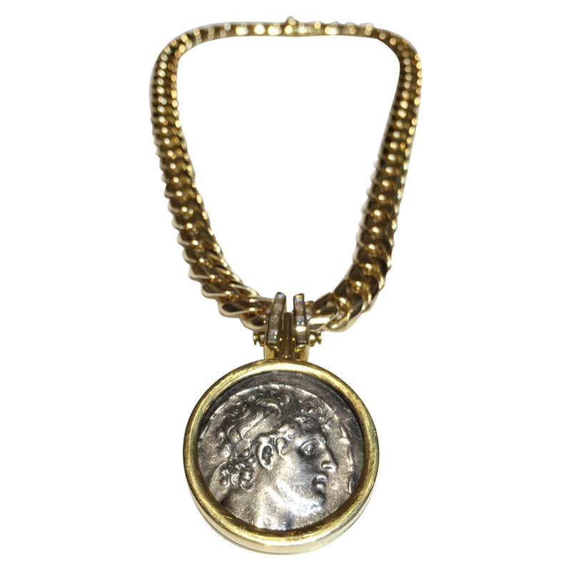 Bulgari Diamond Gold Roman Coin Necklace at 1stDibs | bulgari coin jewelry