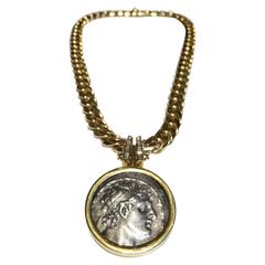 Bulgari Diamond Gold Roman Coin Necklace