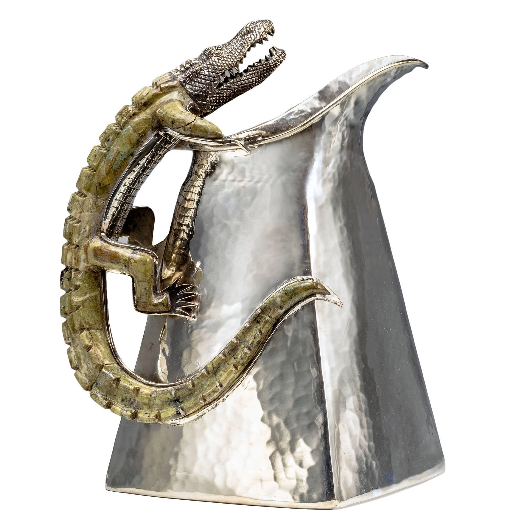 Spectacular Castillo Hand-Hammered Figural Silver Plated Pitcher