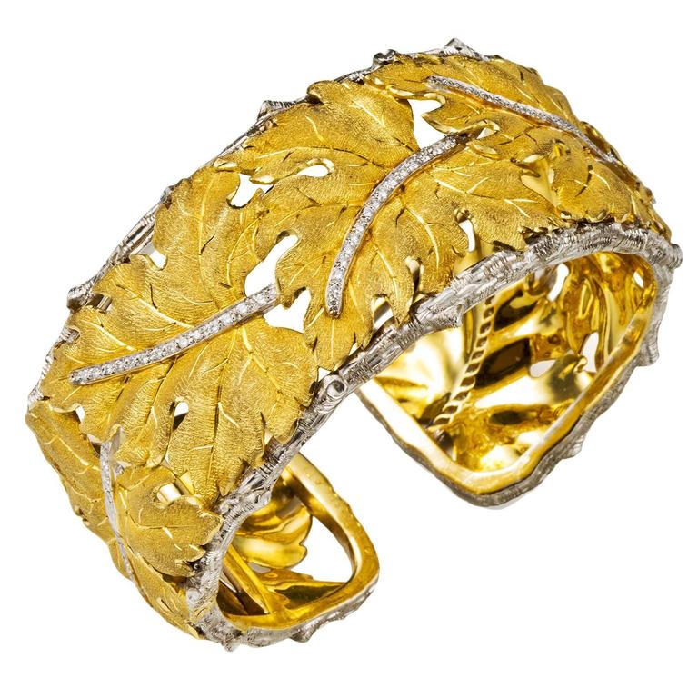 Mario buccellati diamond Gold Wide Cuff Bracelet at 1stDibs