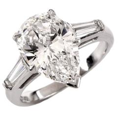3.09 carat GIA cert pear diamond Platinum Engagement Ring