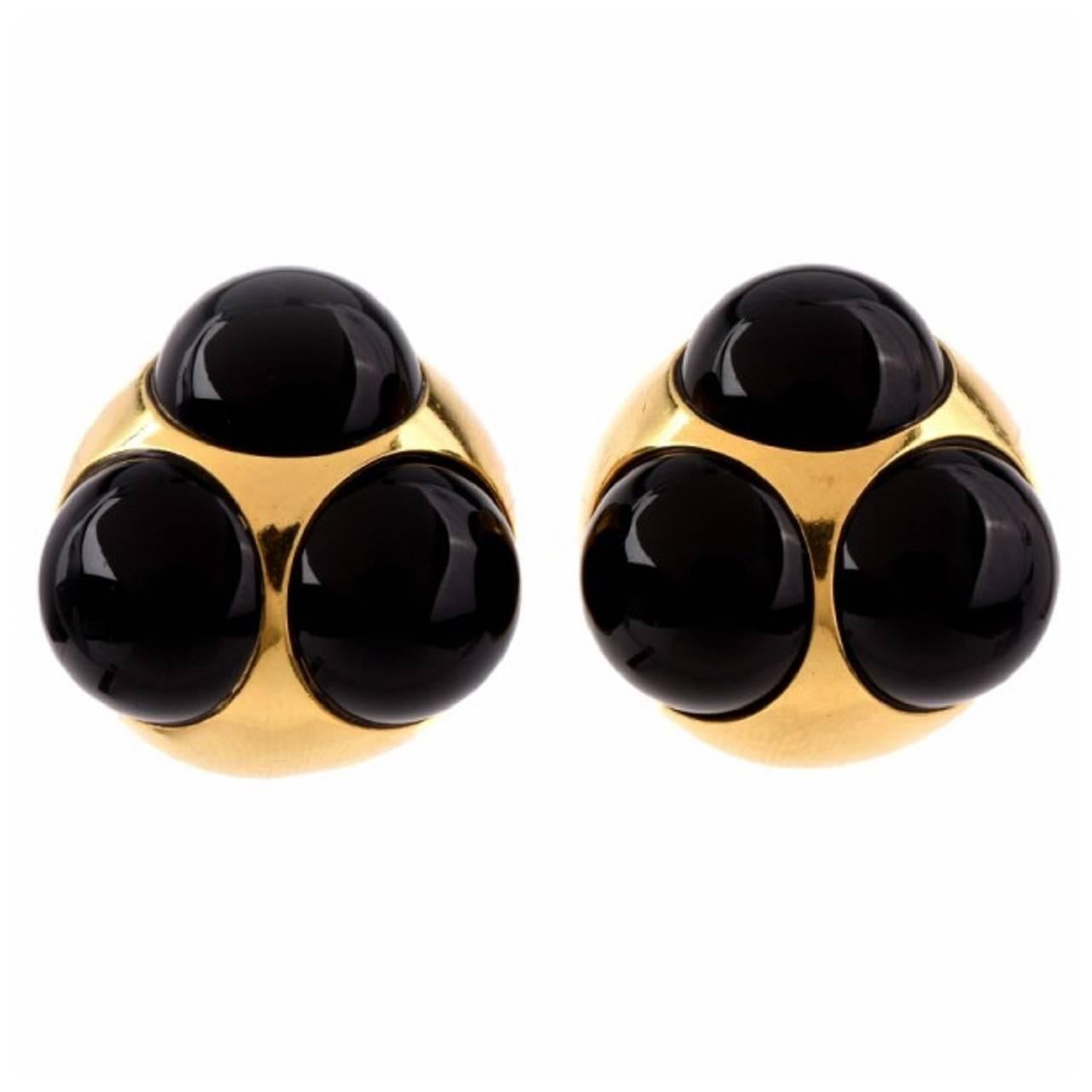 Tiffany & Co. Paloma Picasso Onyx Gold Clip-Back Earrings