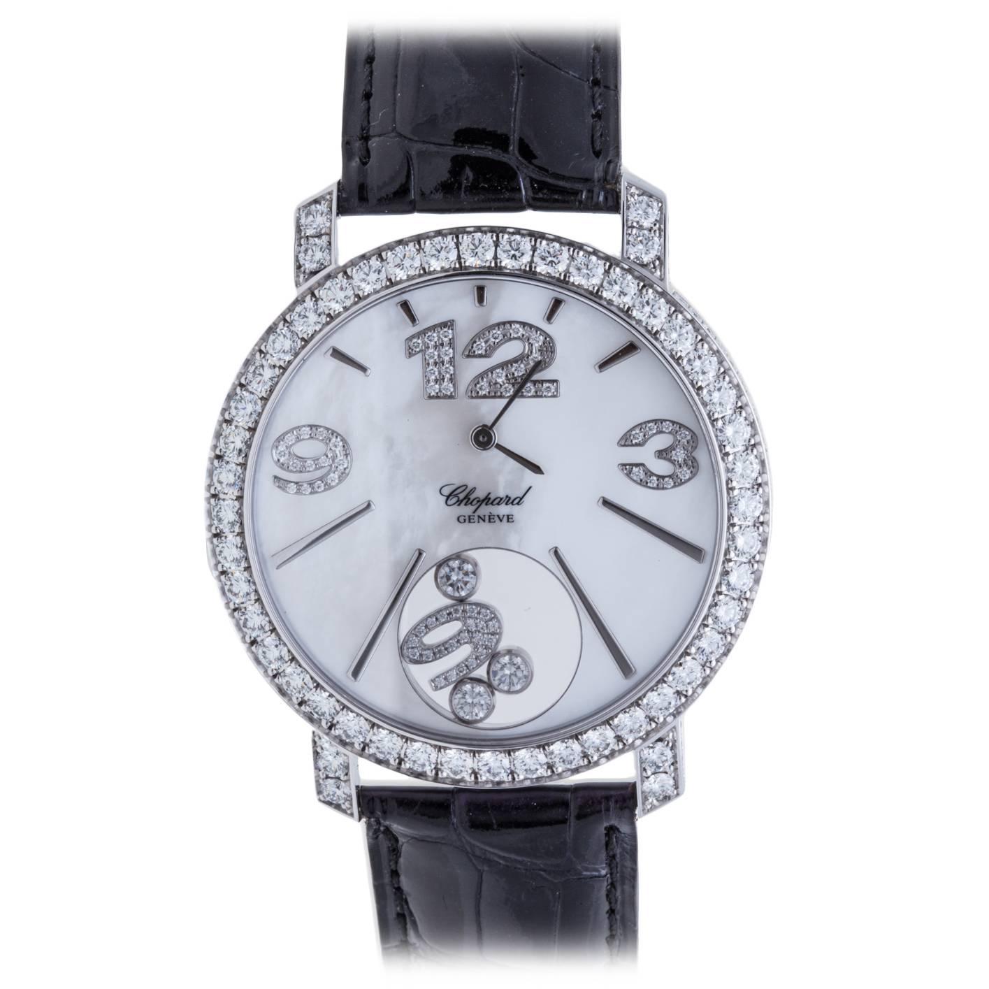 Chopard Ladies White Gold Happy Diamonds Quartz Wristwatch ref 207450-10 For Sale