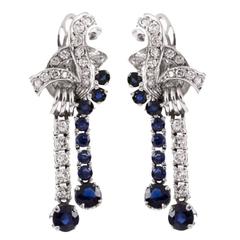 Sapphire Diamond Gold Dangle Drop Earrings