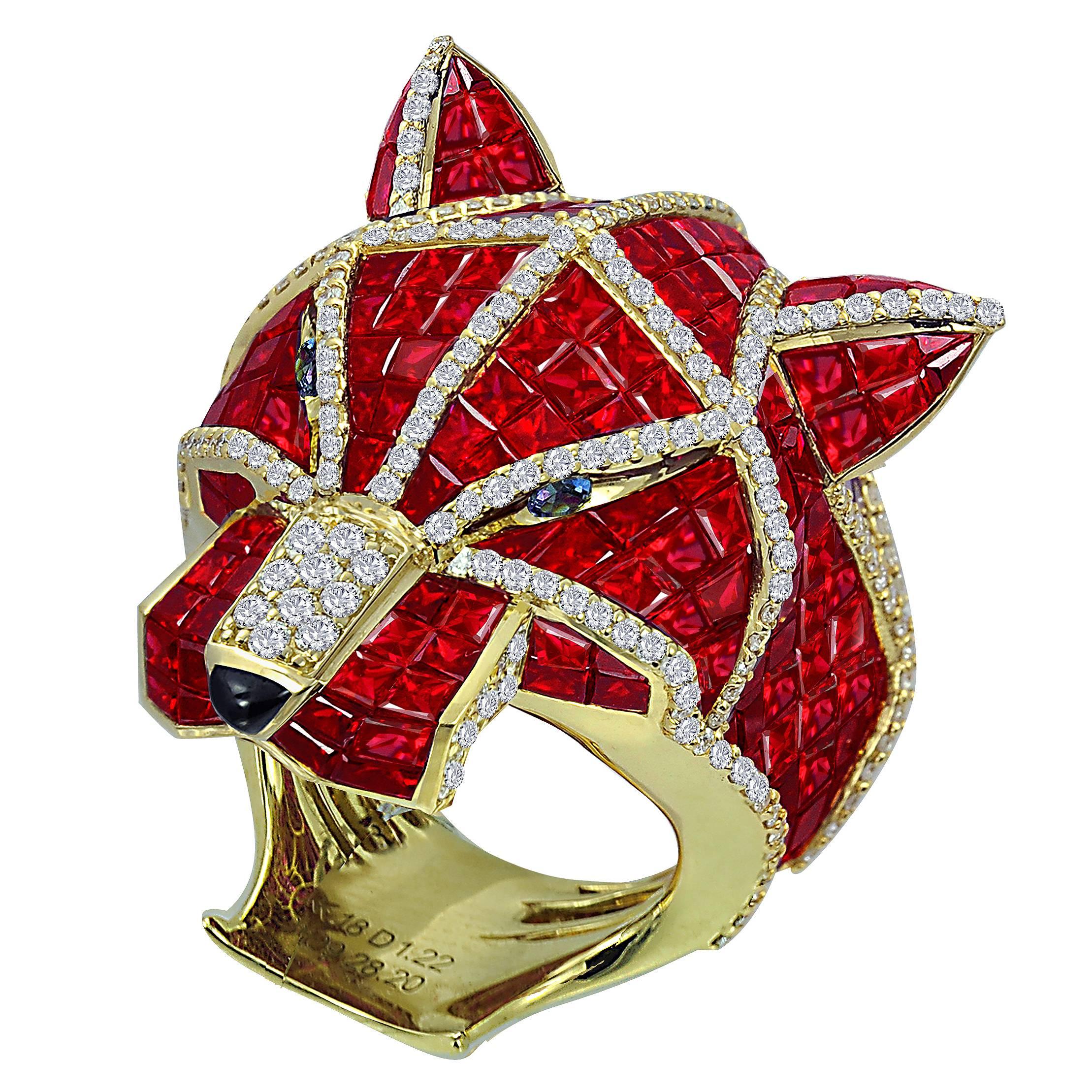 Ruby Diamond gold Panther Ring