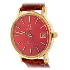 Omega stainless Steel yellow Gold Filled Automatic Date Red Dial Wristwatch 8