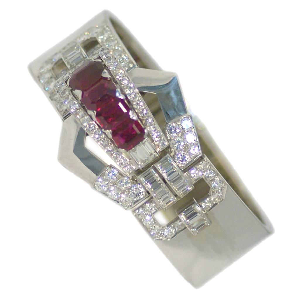 Burmese Ruby Diamond platinum Bangle bracelet