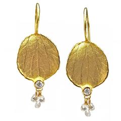 Barbara Heinrich Round Diamond Gold Diamond Briolette Petal Earrings