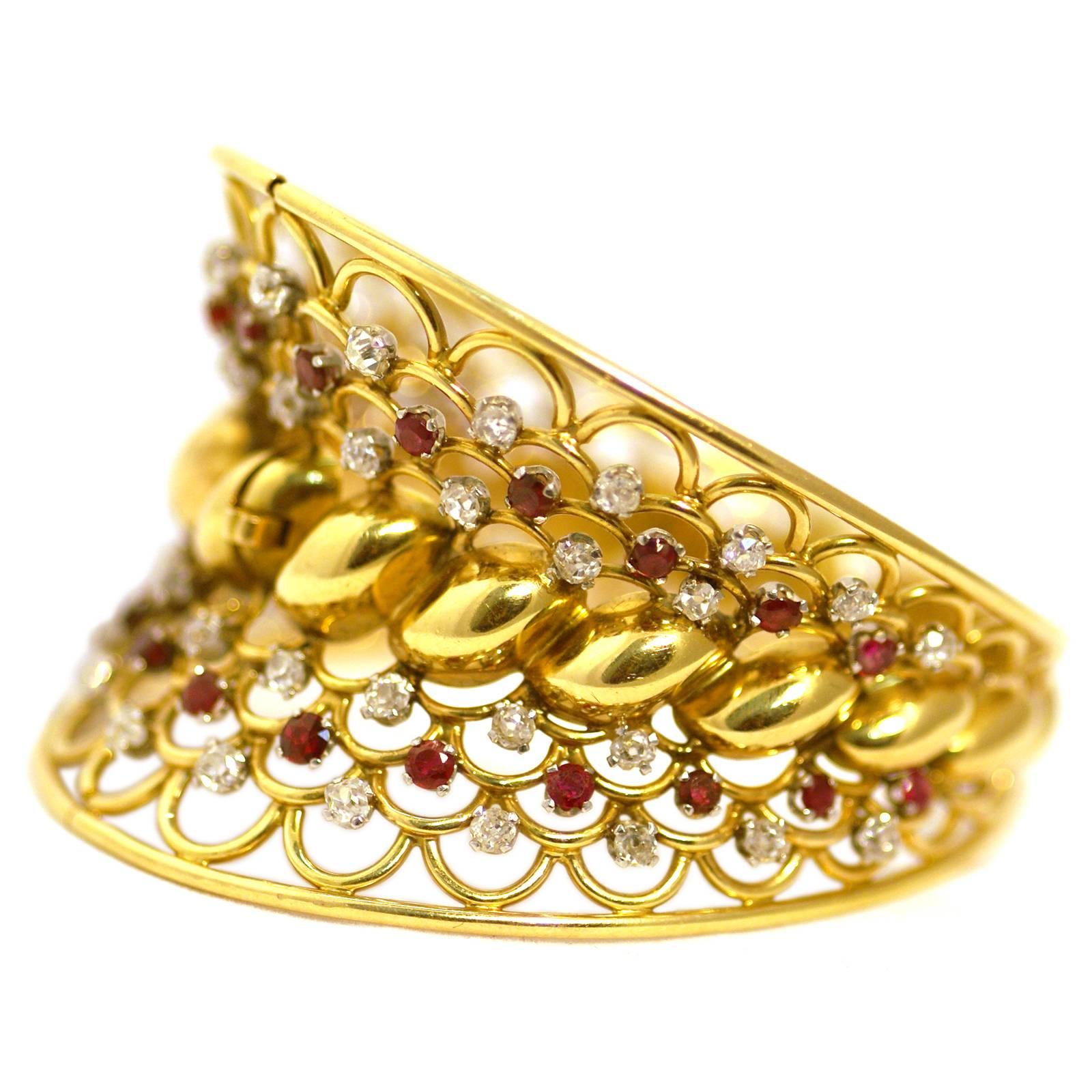 Retro ruby diamond gold French Bangle bracelet