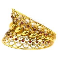 Retro ruby diamond gold French Bangle bracelet 10