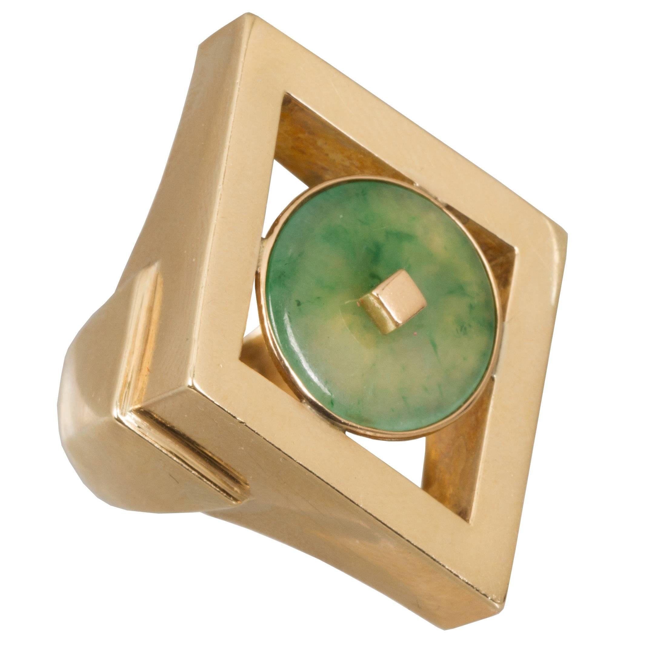Modernist Jade Gold Ring For Sale