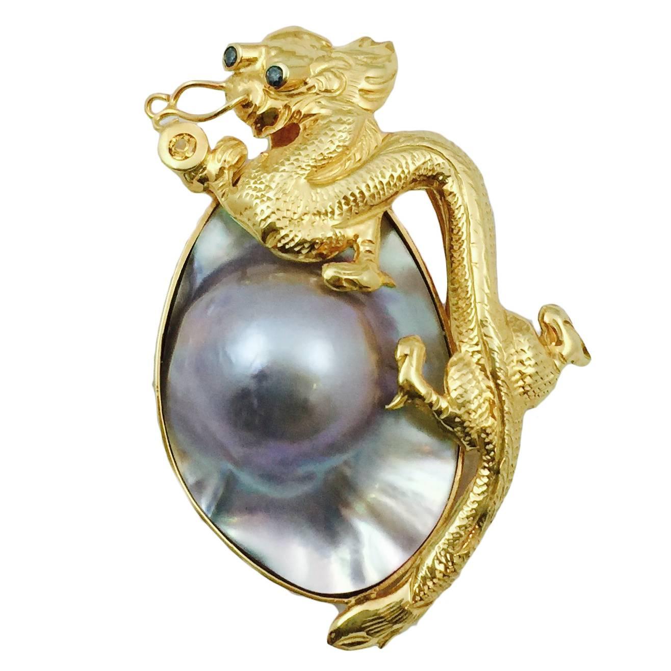 Dragon Blister Pearl gold Brooch Enhancer For Sale