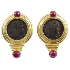 ruby gold Greek Coin Earrings