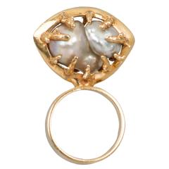 Sculptural Grey Baroque Pearl gold Ring