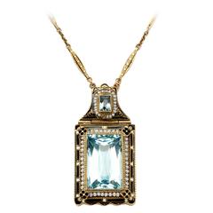 A Double Aquamarine Pearl Gold Chain Pendant 1