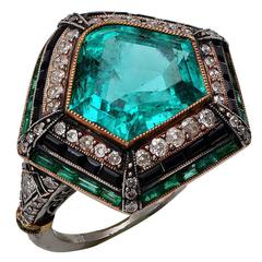Art Deco Emerald Diamond platinum Ring