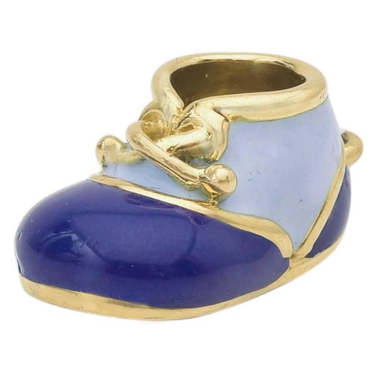 Aaron Basha Enamel Gold Baby Shoe Pendant at 1stdibs