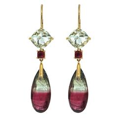 Beryl Rhodolite bi-color Tourmaline gold Earrings 9