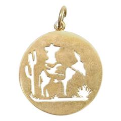 Gold Disc Charm with Man on Donkey
