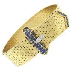 Retro Tiffany & Co Sapphire Diamond Gold Buckle Bracelet 