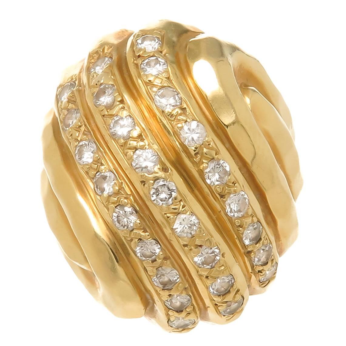Henry Dunay Large Domed Diamond Gold Ring