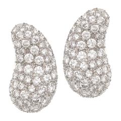 Tiffany & Co. Elsa Peretti Diamond Platinum Bean Earrings 