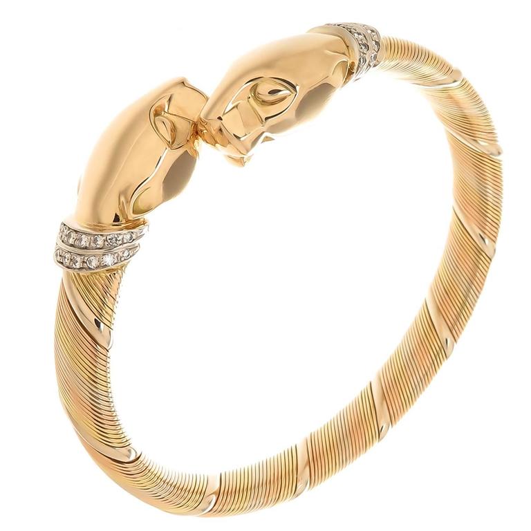Cartier Diamond Tri Color Gold Panther Bracelet at 1stDibs cartier
