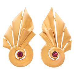 Art Deco Ruby Gold Earrings
