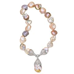 Naomi Sarna Award Winning Baroque Pearl Diamond Gold Necklace