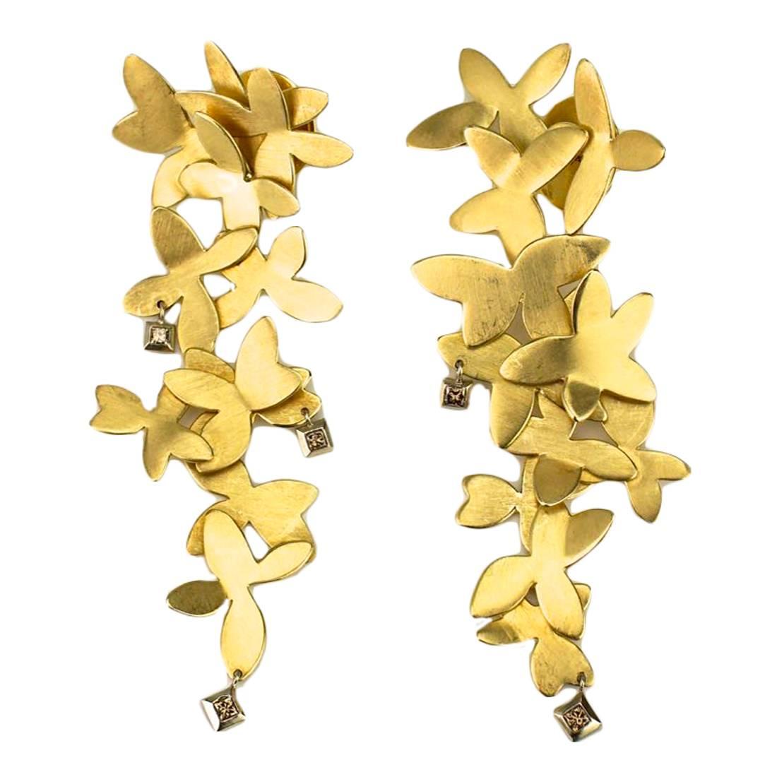 H.Stern 18k yellow gold and diamond flower drop earrings