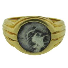 1970s Bulgari Ancient Silver Coin Gold Ring