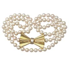 Single Strand Pearl & 18k Yellow Gold Necklace - Art Deco Style - Vintage 11