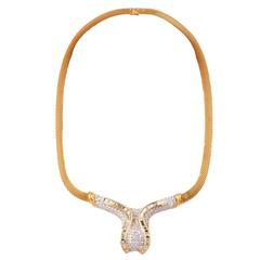 Vintage  Diamond Emerald Snake Gold Necklace