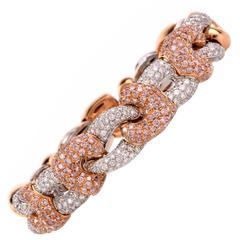 Natural  Fancy Pink Diamond Gold Bangle Cuff Bracelet