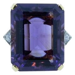 Large Handmade Mount Amethyst Diamond gold Ring