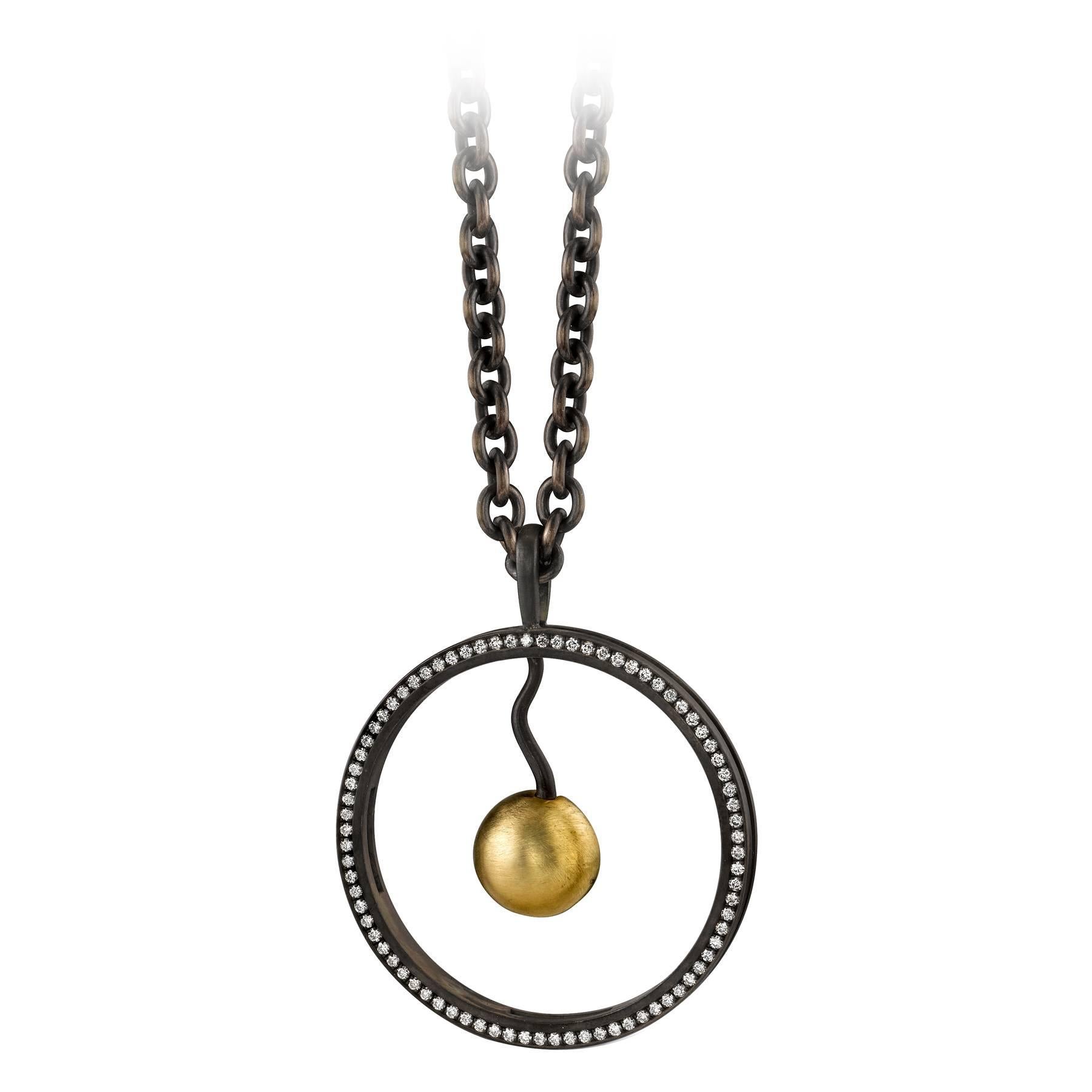 Diamond Gold Organic Silver Pendulum Necklace  For Sale