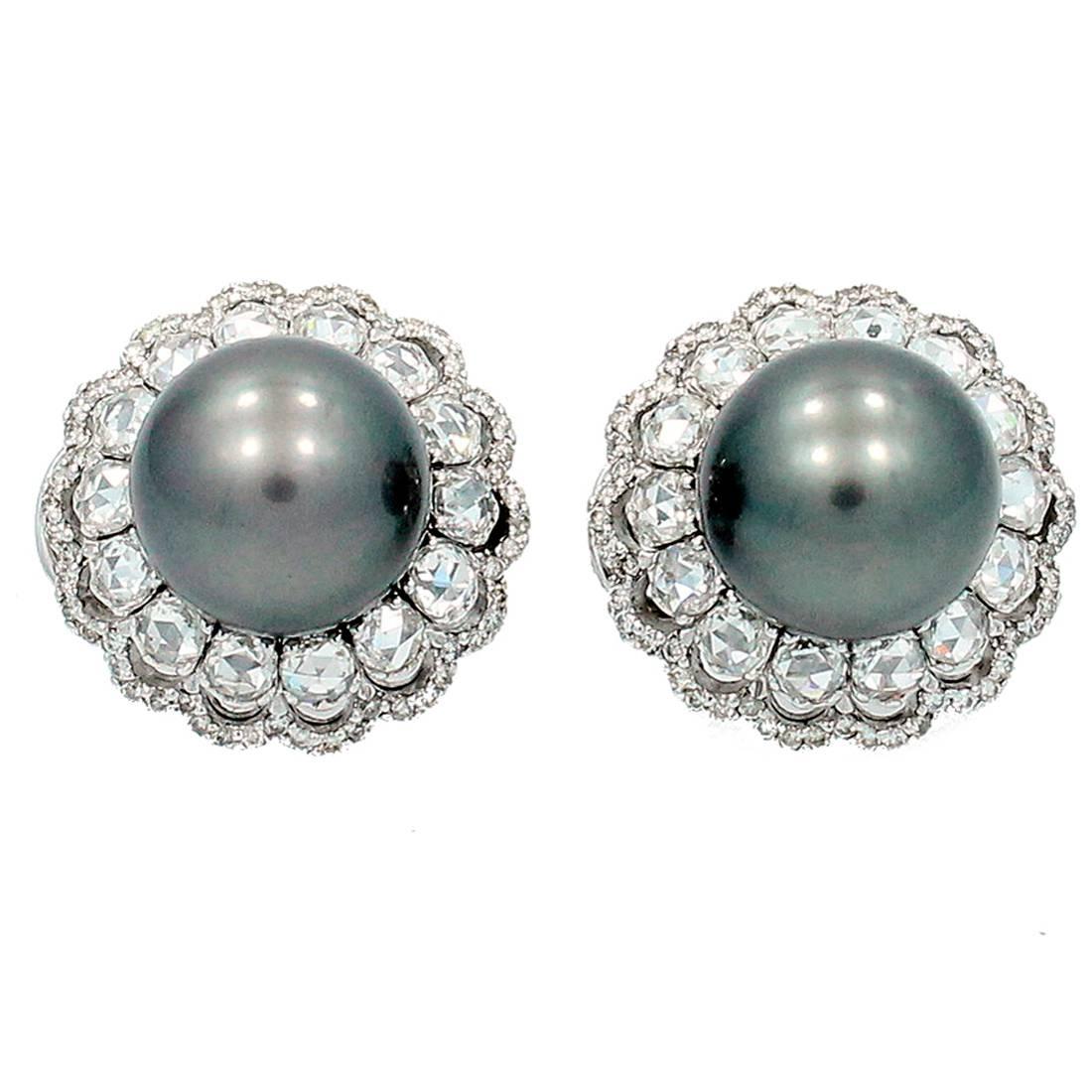 White and Black Pearl diamond gold detachable Earrings