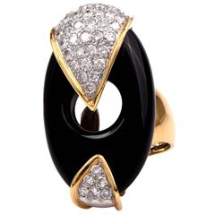 1970s onyx Diamond gold Cocktail Ring